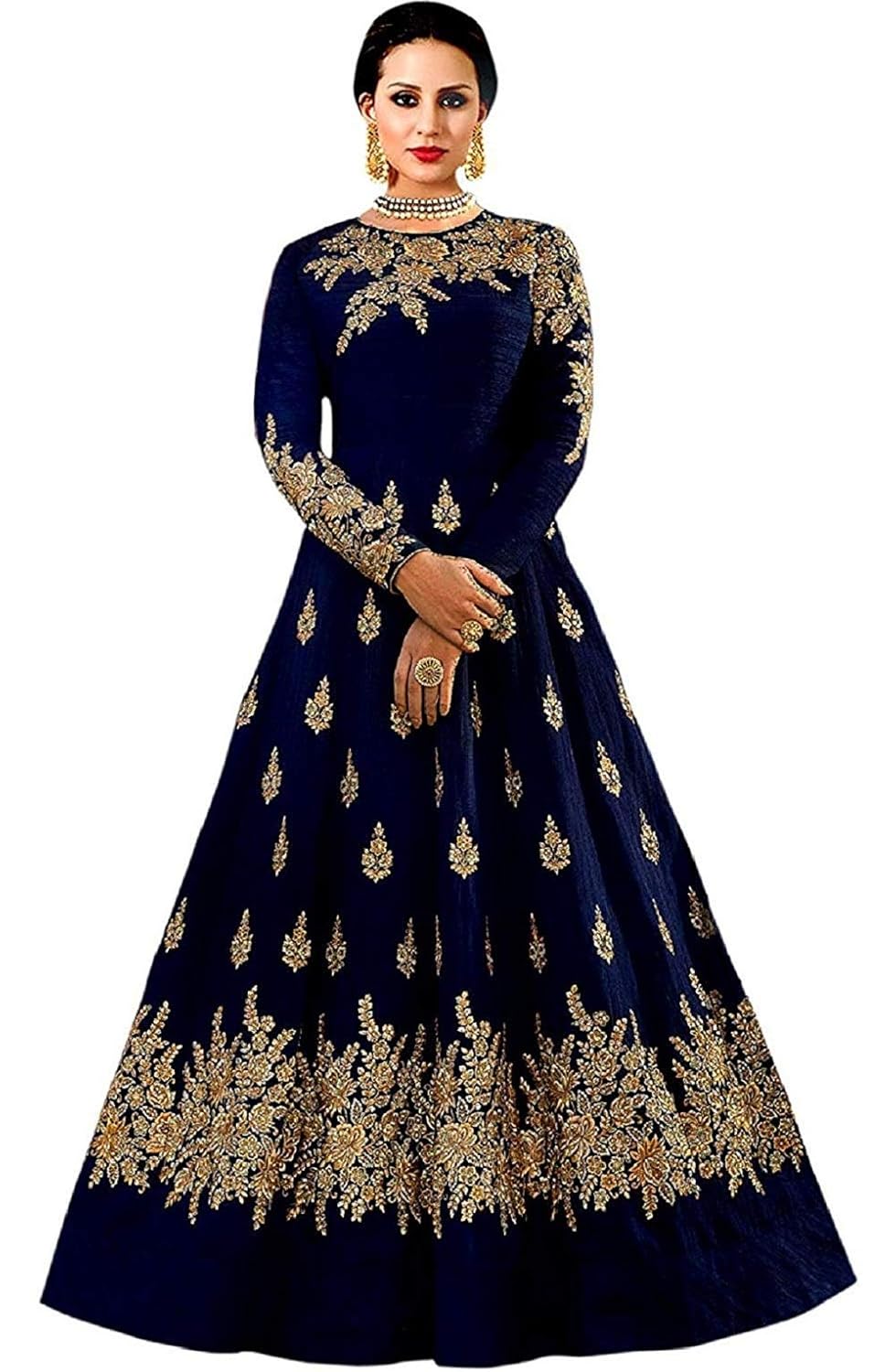 bridal4fashion women's embroidered taffeta silk anarkali gown (free size)