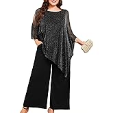 ZOMVA Plus Size Mother of The Bride Pant Suits Dressy 2 Piece Asymmetric Cape Set with Pockets Wedding Guest Outfit