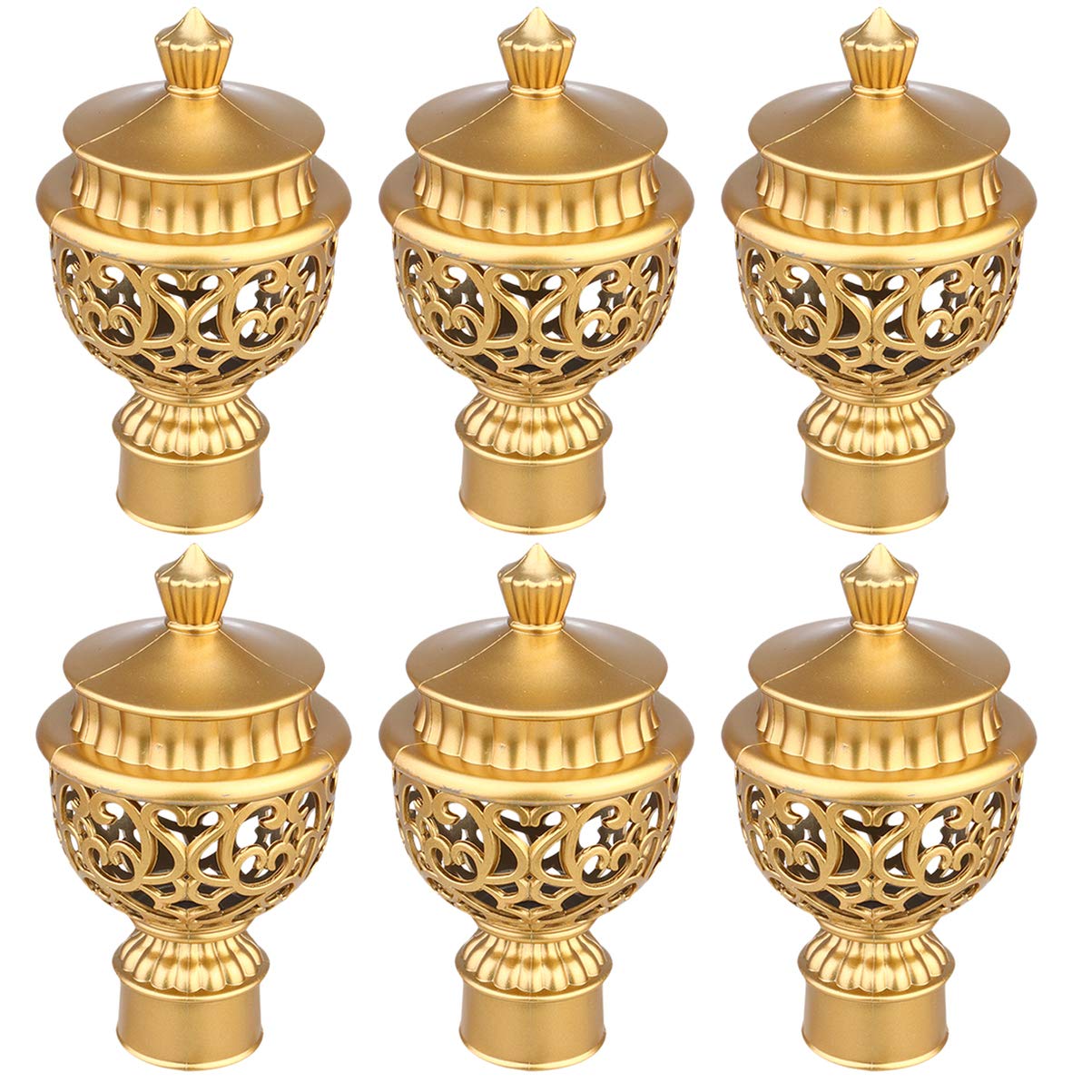 Garneck 6pcs Curtain Rod Finial Plastic Curtain Rod Pole Decorative End Cap Golden