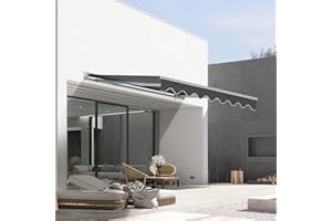 CANOPEE 13 × 9.8' Adjustable Retractable Awnings for Patio Manual Crank Handle Sunshade Shelter with Protective Cover - Stylish, Durable, UV and Weather Resistant