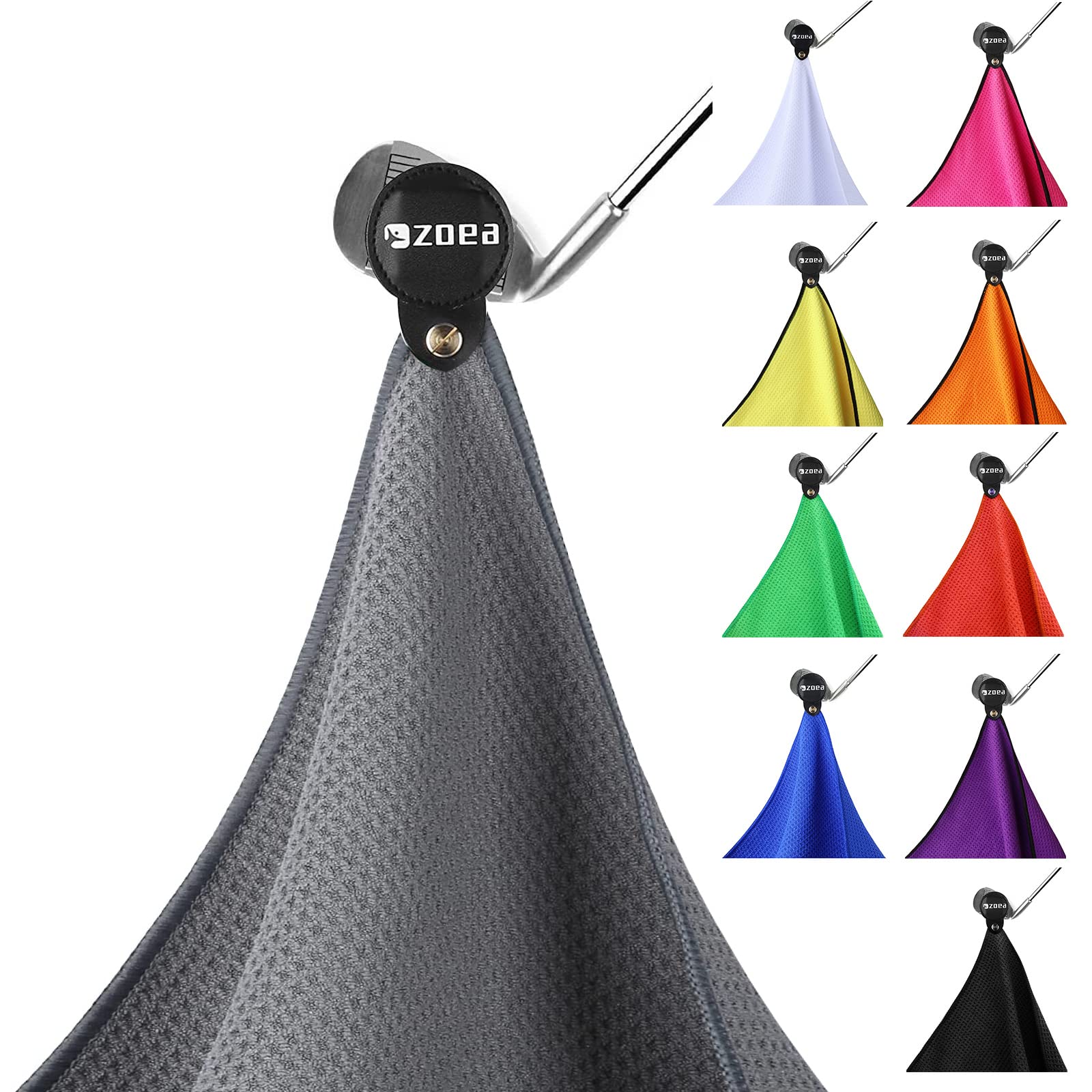 ZOEA Golf Towel, Magnetic Clip, Microfiber Fabric Waffle Pattern, Grey, 1