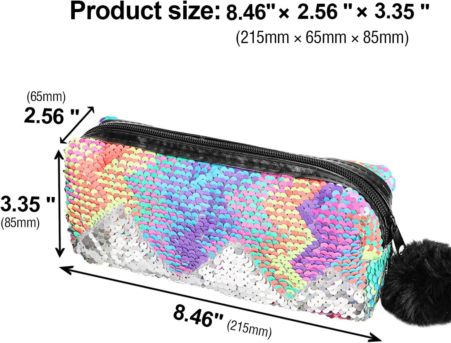 PHOGARY Mermaid Sequins Pencil Case for Girls Secondary School Pencil Bags with Fluffy Zipper - Image 4