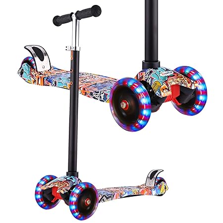 WeSkate Kinderroller Dreiradscooter mit PU LED Leuchtenden Räder und 3 Stufen Einstellbare Höhe Doppel-Hinterrad Big Wheel fü