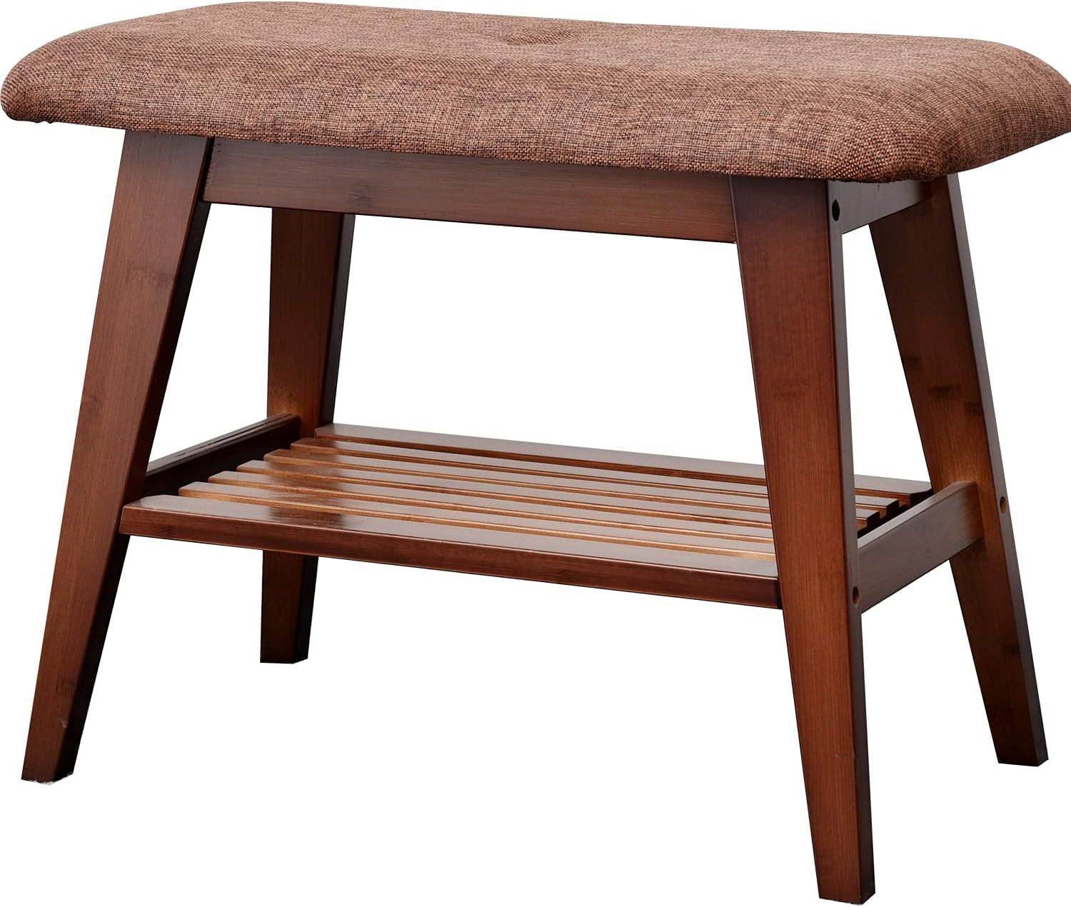 Photo 1 of SOBIBO Shoe Entryway Bench, Bamboo Shoe Rack Bench, Organizer with 2 Tier Storage Simple Style Good Load Bearing, Ideal for Entryway Hallway Living Room,(Brown,23.6'')