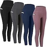 Fengbay 4 Pack High Waist Yoga Pants, Pocket Yoga Pants Tummy Control Workout Leggings 4 Way Stretch Leggings with Pockets