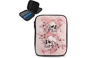 Hechitok Cherry Blossom Skull Crochet Hook Case, Zipper Storage Organizer Bag with Web Pockets for Crochet Needles/Knitting Accessories/Crochet Hook Kit Tools Easy to Hold