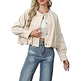 SCOFEEL Women’s Cropped Faux Suede Jacket Casual Collarless Short Bomber Jackets Button Up Fall Spring Open Front Coat
