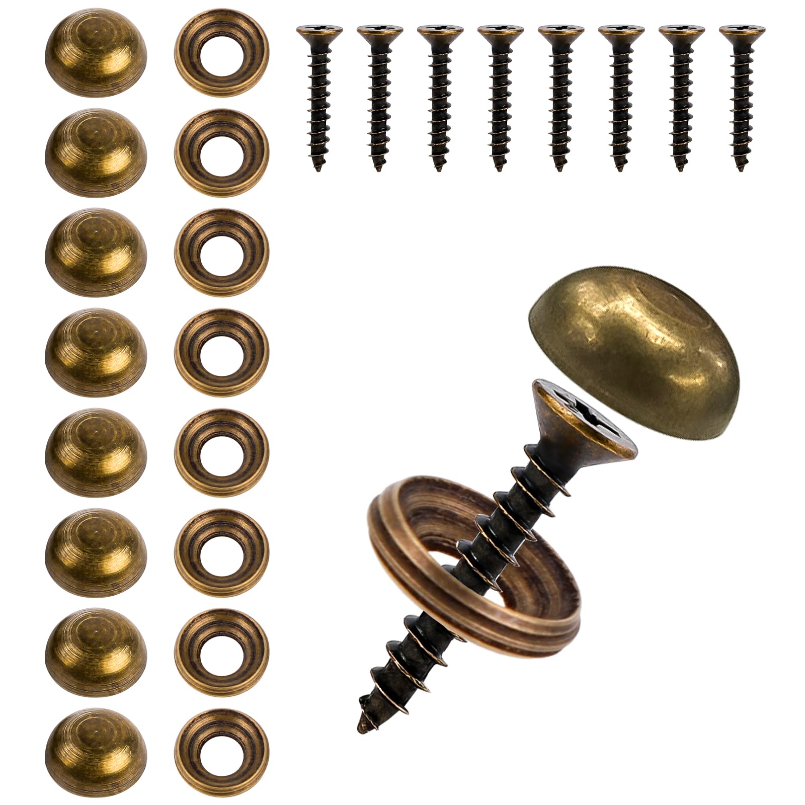8Pcs Brass Decorative Screws with Caps, Mirror Screws Cover Self-Tapping Screws 15mm Bronze Cabinet Doors and Windows Screws Fastener for Furniture Nails Sign Advertising