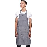 Dickies 6-Pocket Chef and Shop Work Apron, Durable Cotton Canvas, Fully Adjustable Straps, Leg Split, Machine Washable, Blue and White Hickory Stripe