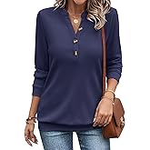 EADINVE Womens V Neck Long Sleeve Sweatshirts Half Button Lightweight Pullover Fashion Fall Clothes