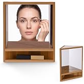 Mifoci 9in Non-reversing Mirror with Wood Frame for Makeup, True Reflection | Non Reversing Mirror with Stand and Storage Design for Makeup, Hair Styling &amp; Grooming, Gift for Women and Girls