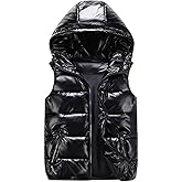 FindThy Women’s Shiny Puffer Down Vest Quilted Zip Up Hat Collar Pocketed Sleeveless Jacket