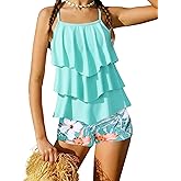 Jrbybazy Girls Swimsuit 2 Piece Tankini with Shorts Tiered Ruffle Swimwear Adjustable Straps Bathing Suit 6-14Y