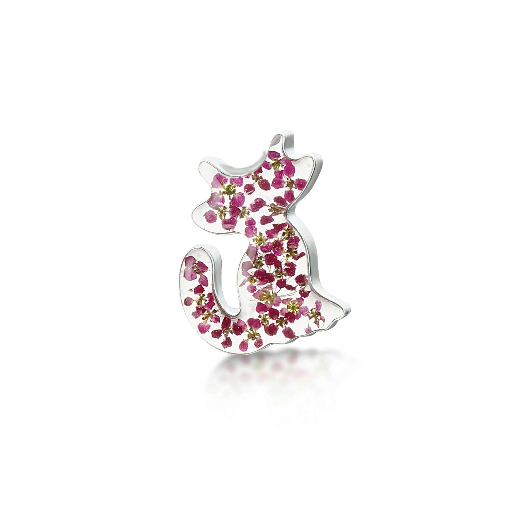 Shrieking Violet 925 Sterling Silver Cat Real Flower Brooch Pin