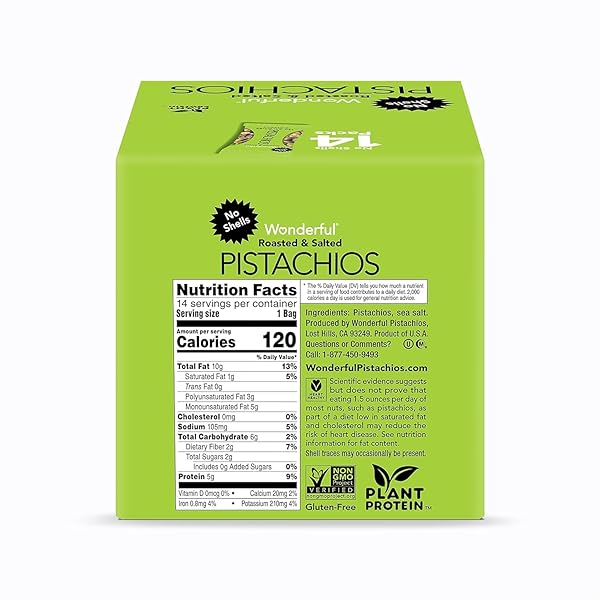 WONDERFUL PISTACHIOS NO SHELLS, ROASTED & SALTED NUTS, 0.75 OUNCE BAG (PACK OF 14), PROTEIN SNACKS, VEGAN SNACKS, ON-THE-GO, INDIVIDUAL SNACKS FOR ADULTS