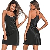 Litherday Women's Racerback Satin Nightgown Short Sleeveless Sleepwear Silk Slip Lingerie Chemise Tank Sleep Dress