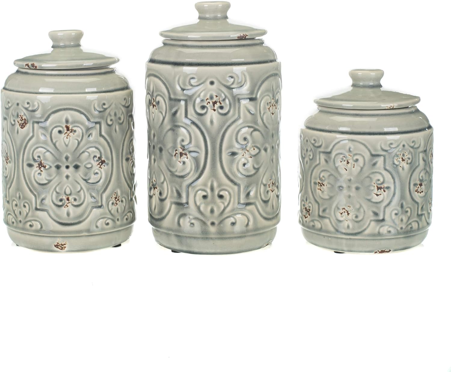 Amazon.com: Quilt Vintage Gray 11, 9, 8 Inch Ceramic Food Storage