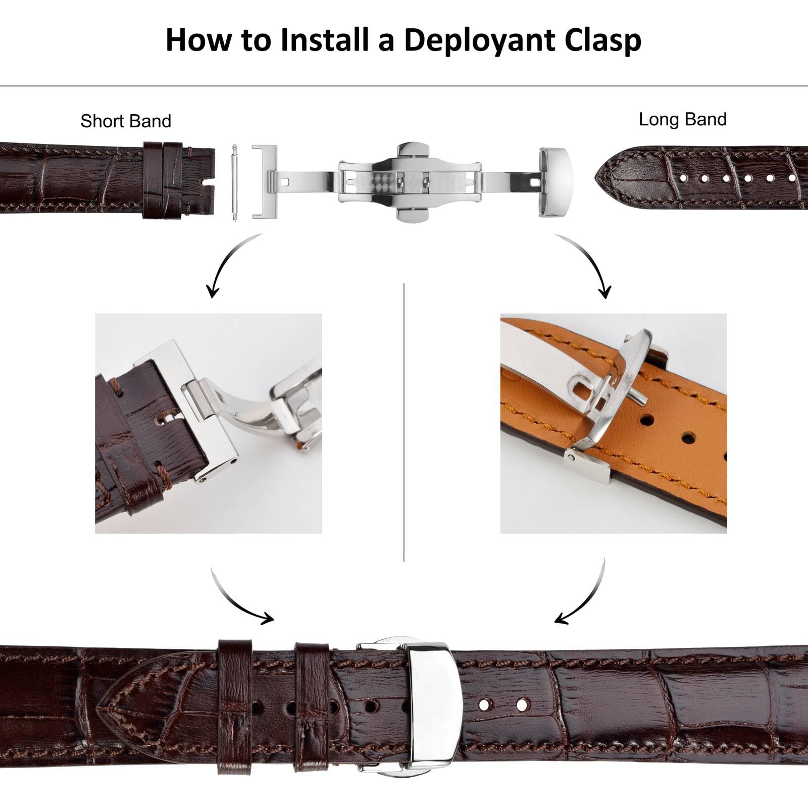 WOCCI 20mm Stainless Steel Deployment Clasp for Watch Band, Matte Buckle (Black)