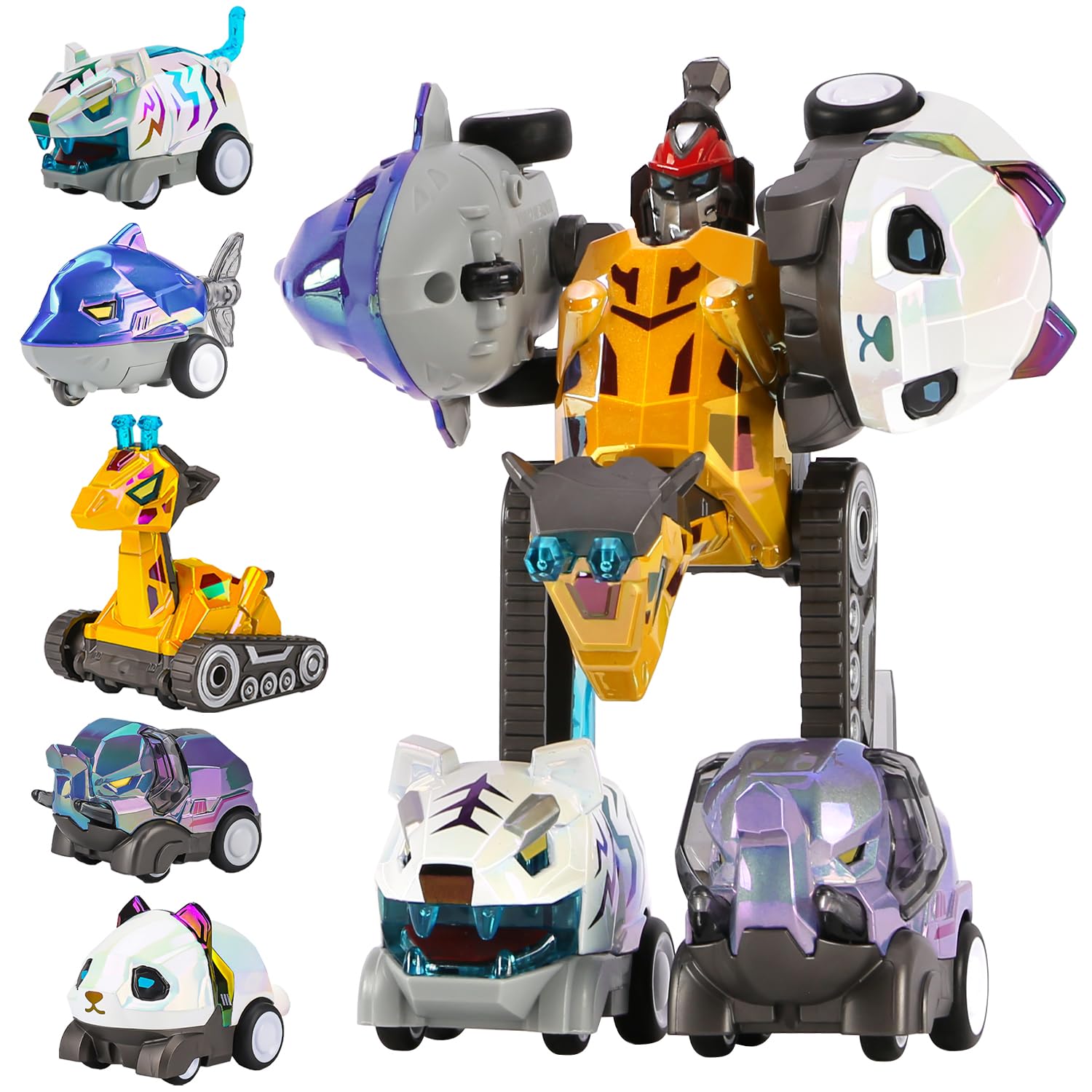 VUSUMOK Transformer Toys for Ages 5-7 Pull Back Toy Cars,5in1 Alloy Educational Kids Toys for Ages 2-4,5pcs Animals Robot STEM Toys Cars Easy Assembly Shark, Birthday for Boys Girls