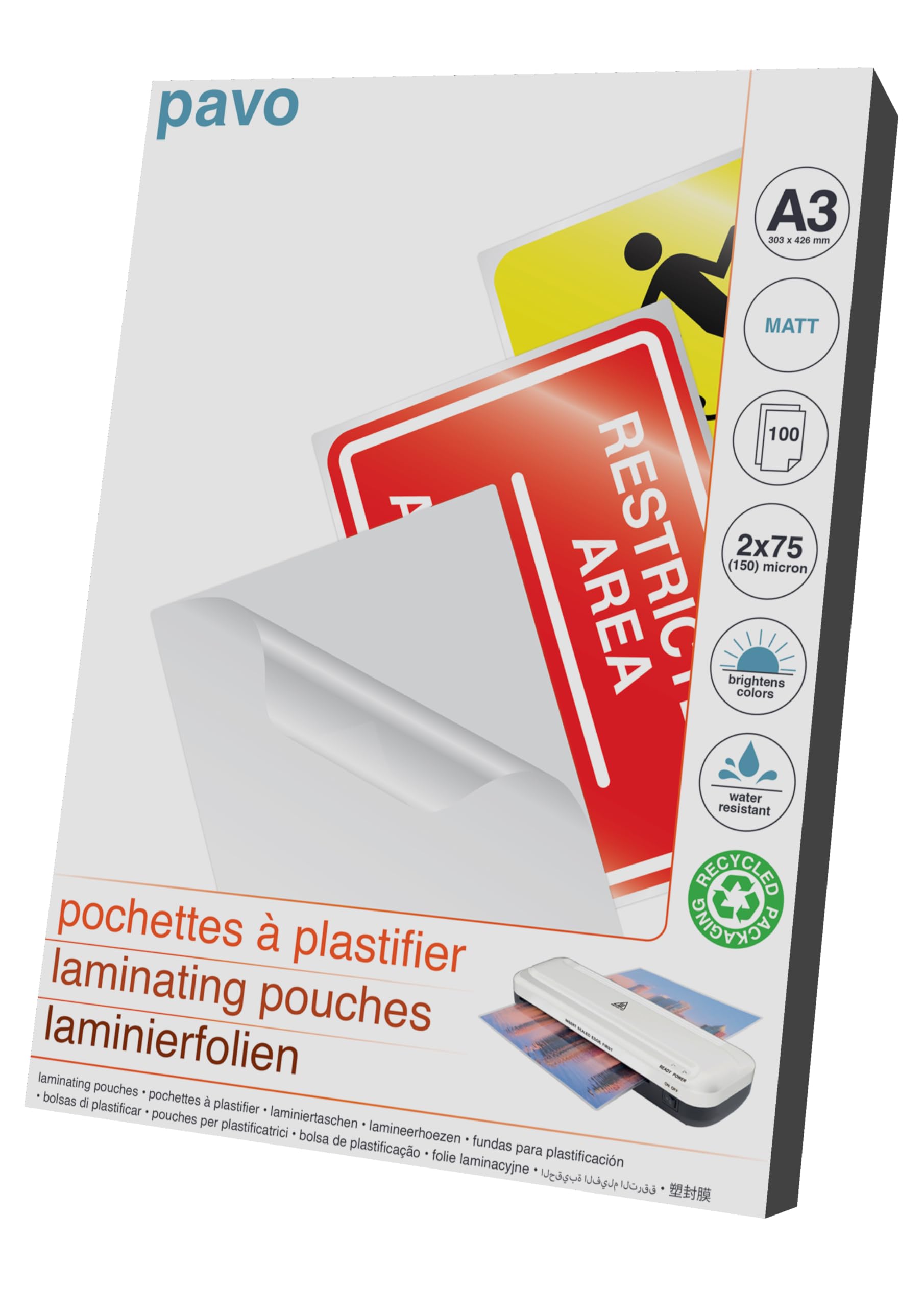 Pavo - Laminating Pouches A3 75/80 mic, Pack of 100 - Matt