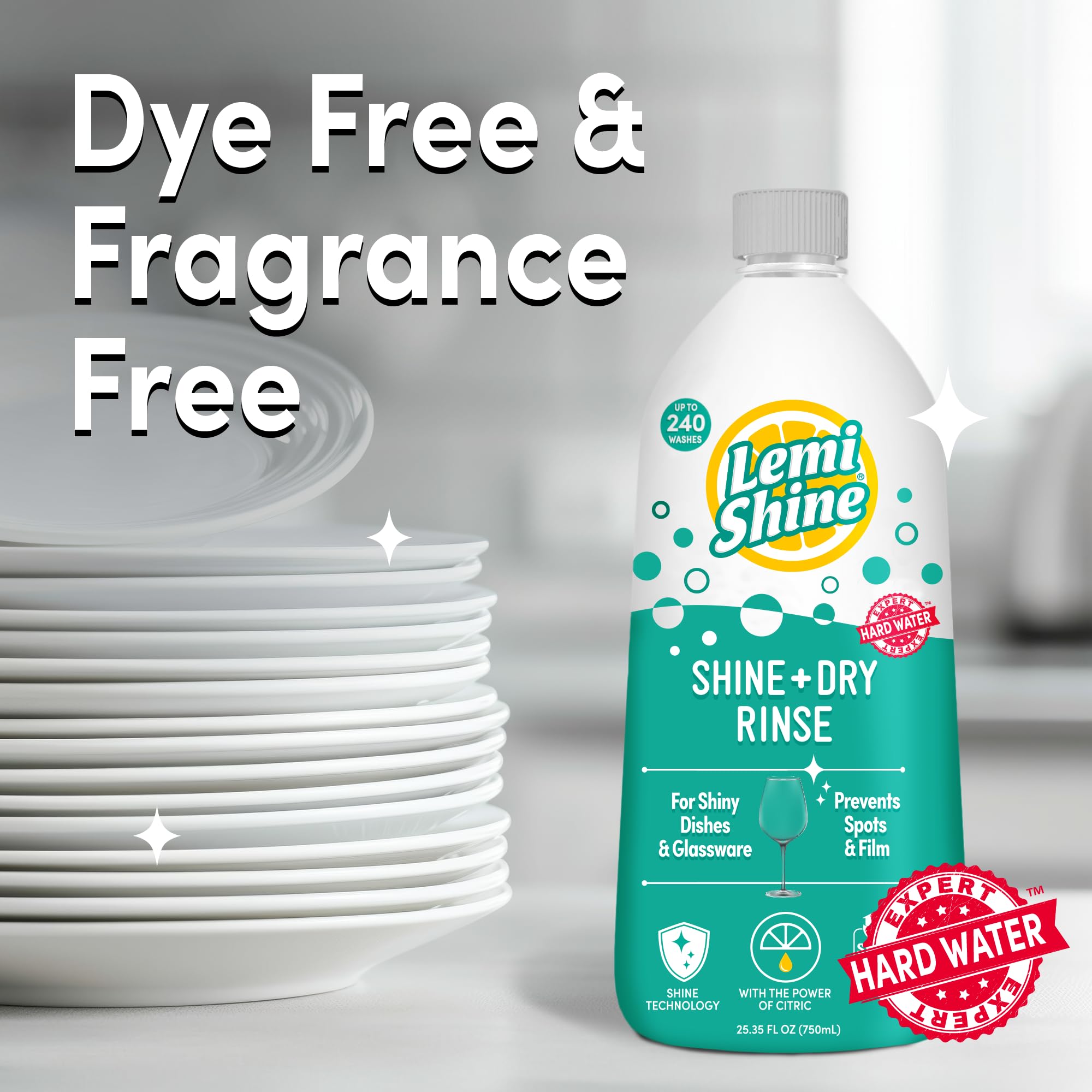 Lemi Shine Shine and Dry Natural Dishwasher Rinse Aid - Hard Water Stain Remover - 25.35 fl oz
