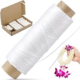 Threlaco 12 Pcs Lei Sewing Waxed Thread 54.68 Yd/ 50 M Long Sewing Twine White Thread Heavy Duty Twine for DIY Garland Hawaiian Graduation Lei Flowers Marigold Bead Stitch Leather Craft