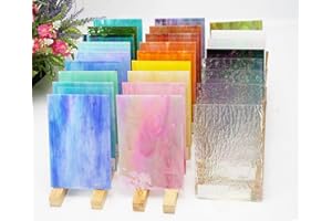 Lanyani 26 Sheets Sparkly Iridescent Stained Glass Sheets Variety Assortment Pack, Opaque Shimmery Art Glass Sheets for Mosai