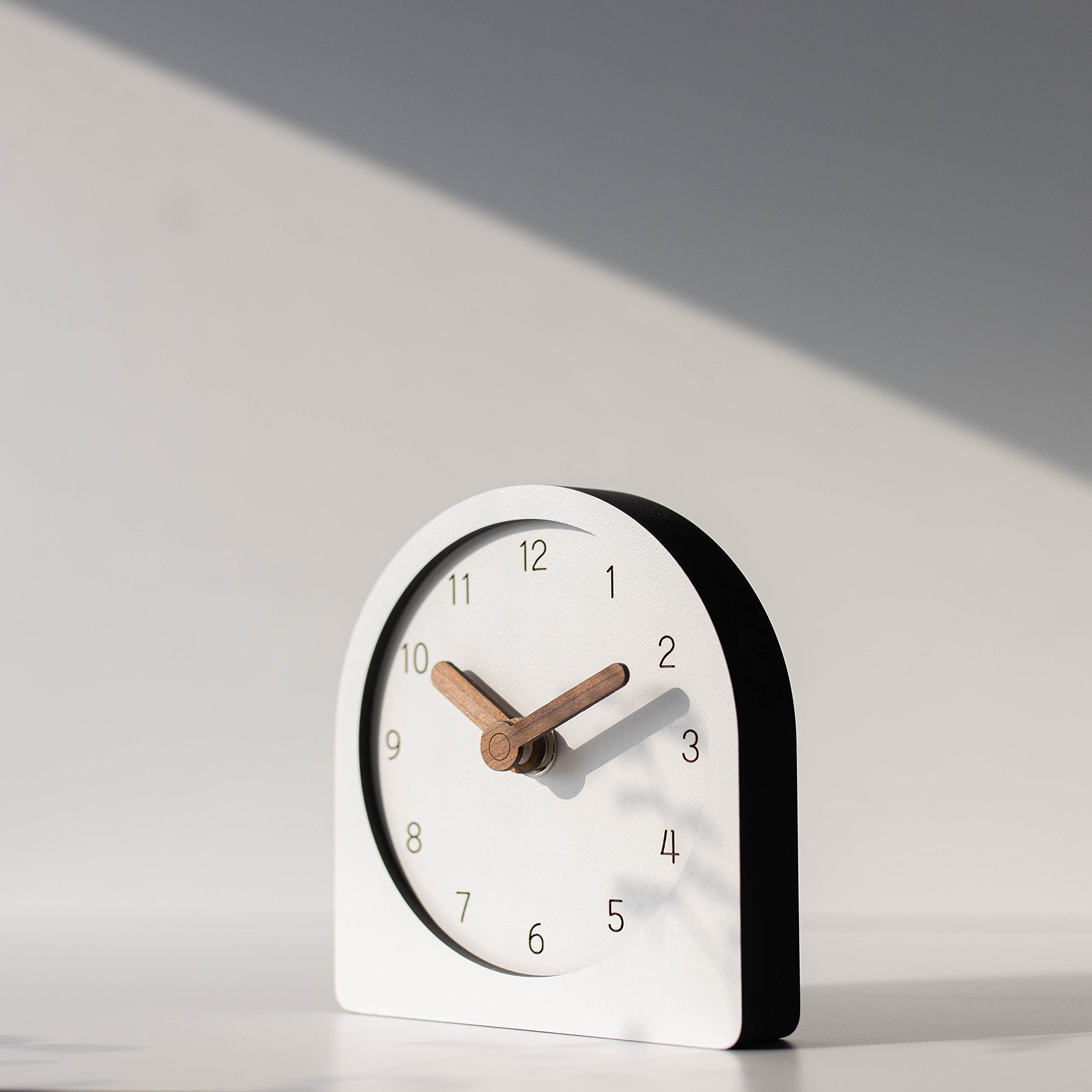 Wooden Silent Non-Ticking Battery Operated Decorative Small Mini Analog Modern Shelf Desk Table Mantel White Clock for Home, Office, Living Room, Bed Room (Modern Round)