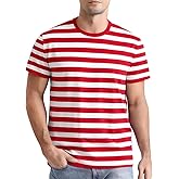 Funny World Men's Casual Cotton Striped T-Shirts Short Sleeve Crewneck Basic Tee