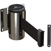 Crowd Control Warehouse 11 Ft Retractable Fixed Wall Mount Belt Barrier | Stainless Steel Case with Anti-snapback Design for Queue Management and Indoor and Outdoor Restricted Access Areas.
