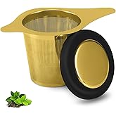 Tea Infuser Basket Stainless Steel Tea Strainer Tea Filter With Small Strainer And Lid Tea Diffuser For Loose Tea Superior Brewing Experience (One pack gold)