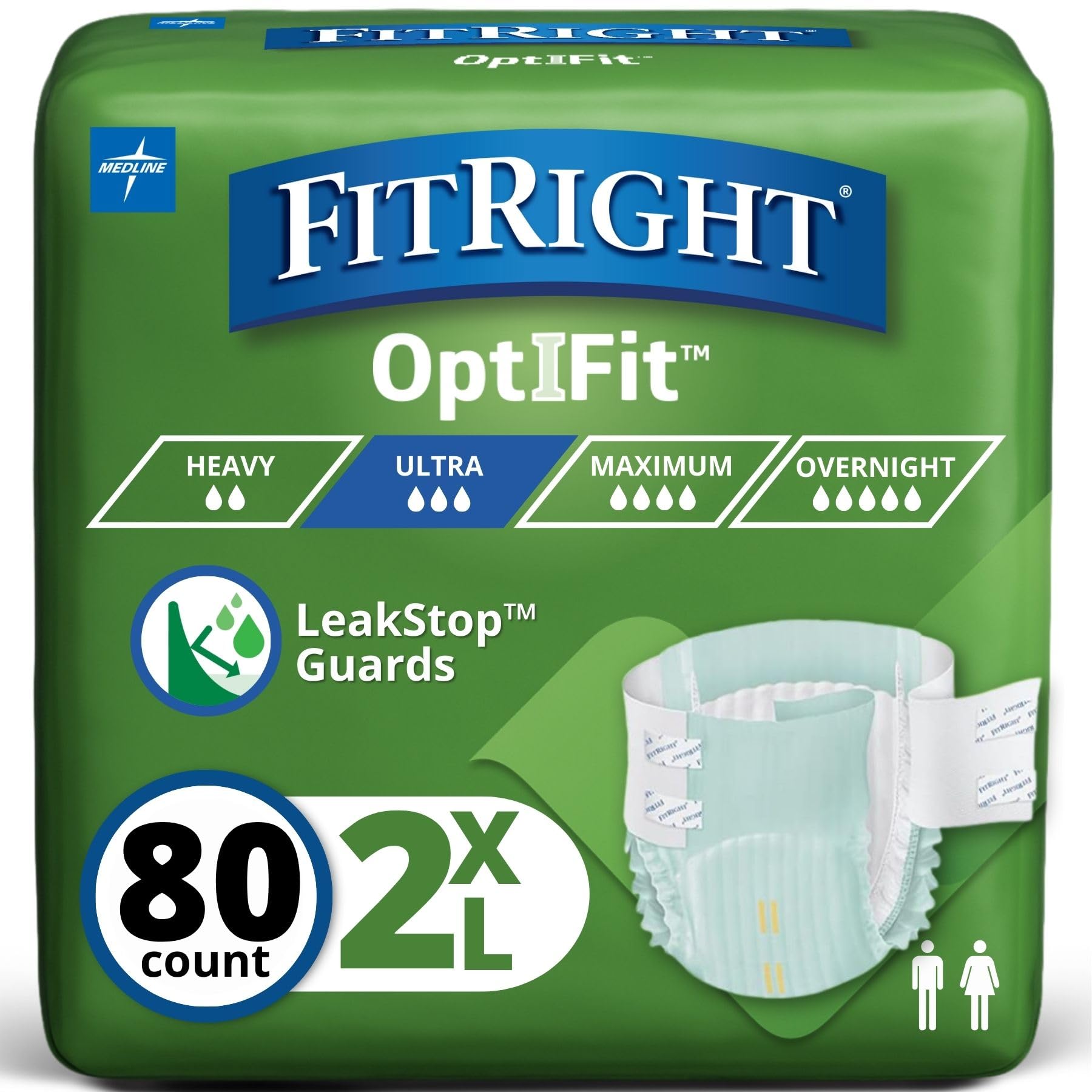 Photo 1 of FitRight Ultra Adult Diapers, Disposable Incontinence Briefs with Tabs, Heavy Absorbency, XX-Large, 60"-69", 4 packs of 20 (80 total)
