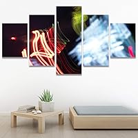 SIGNWIN 5 Panel Canvas Wall Art Modern Art Abstract Closeup Geometric Lights Mixed Media Modern Multicolor for Home Decorations Ready to Hang - 60