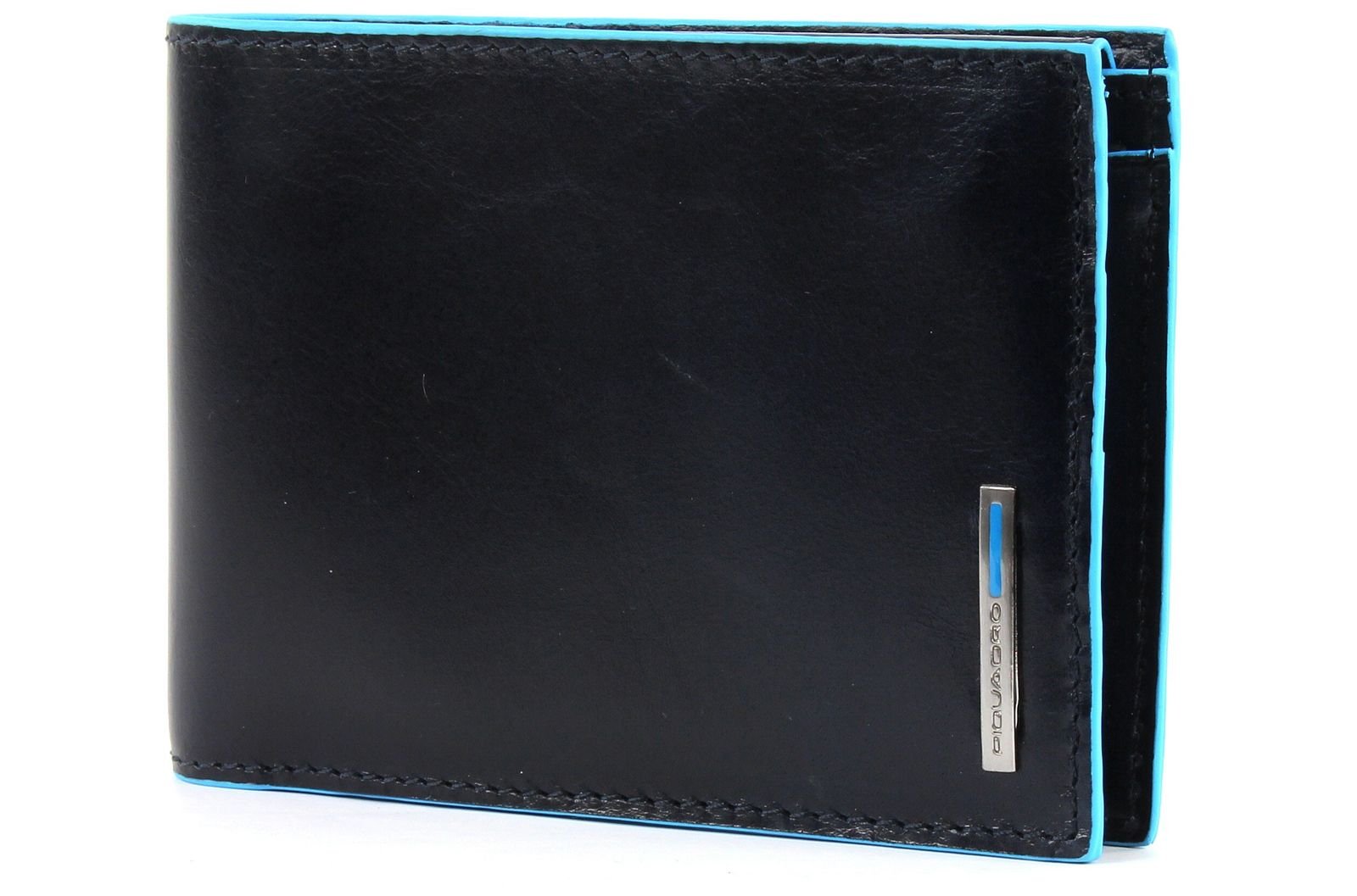 PIQUADRO Blue Square Coin Purse with 4 Slots for Credit Cards, 12 cm, 0.43 litres, Night Blue
