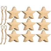 Tatuo 100 Pieces Christmas Wooden Star Ornaments Star Wooden Cutouts for Crafts Hanging Ornaments with Ropes for Embellishments, Wedding, DIY, Craft, Festival