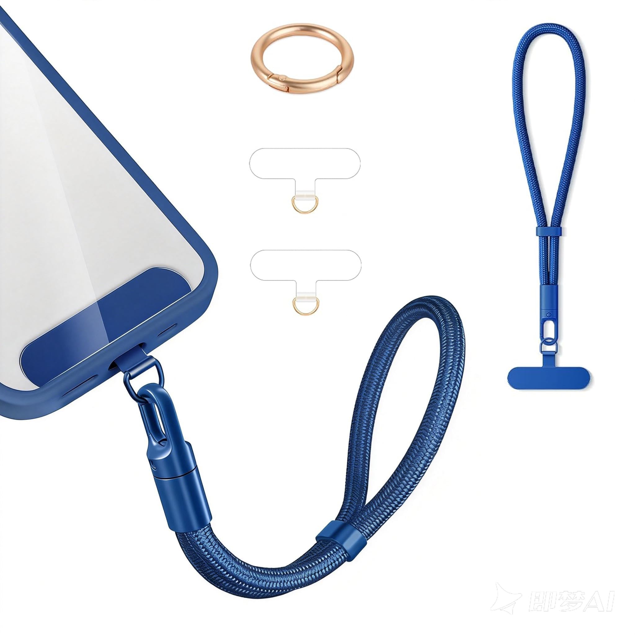 Phone Wrist Strap Lanyard Hand Universal Adjustable Phone Finger Grip Wristlet with 3 Patches Tether Anti Theft for iPhone 16 Pro Max 15 14 Charms for Keychain USB Flash Drive Wallet ID Name Tag Blue