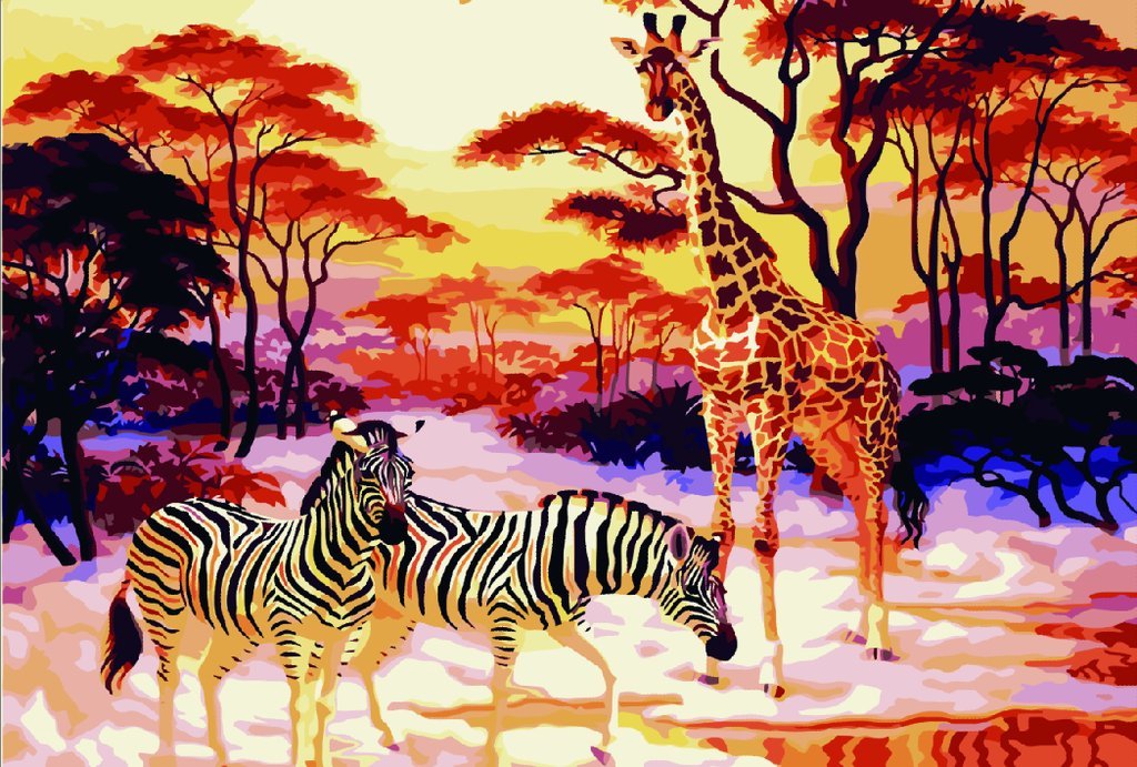 YEESAM ART Paint by Numbers for Adults, Giraffe Zebra African Animals Landscape 16x20 inch DIY Painting Kits for Home Wall Decor (Animals, Without Frame)