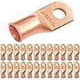 SELTERM 25pcs 1/0 AWG 5/16" Stud Battery Lugs, Ring Terminals, Heavy Duty Copper Wire Lugs, Battery Cable Ends, 0 Gauge Ring Terminal Connectors, UL Bare Copper Eyelets Electrical Battery Cable Lugs