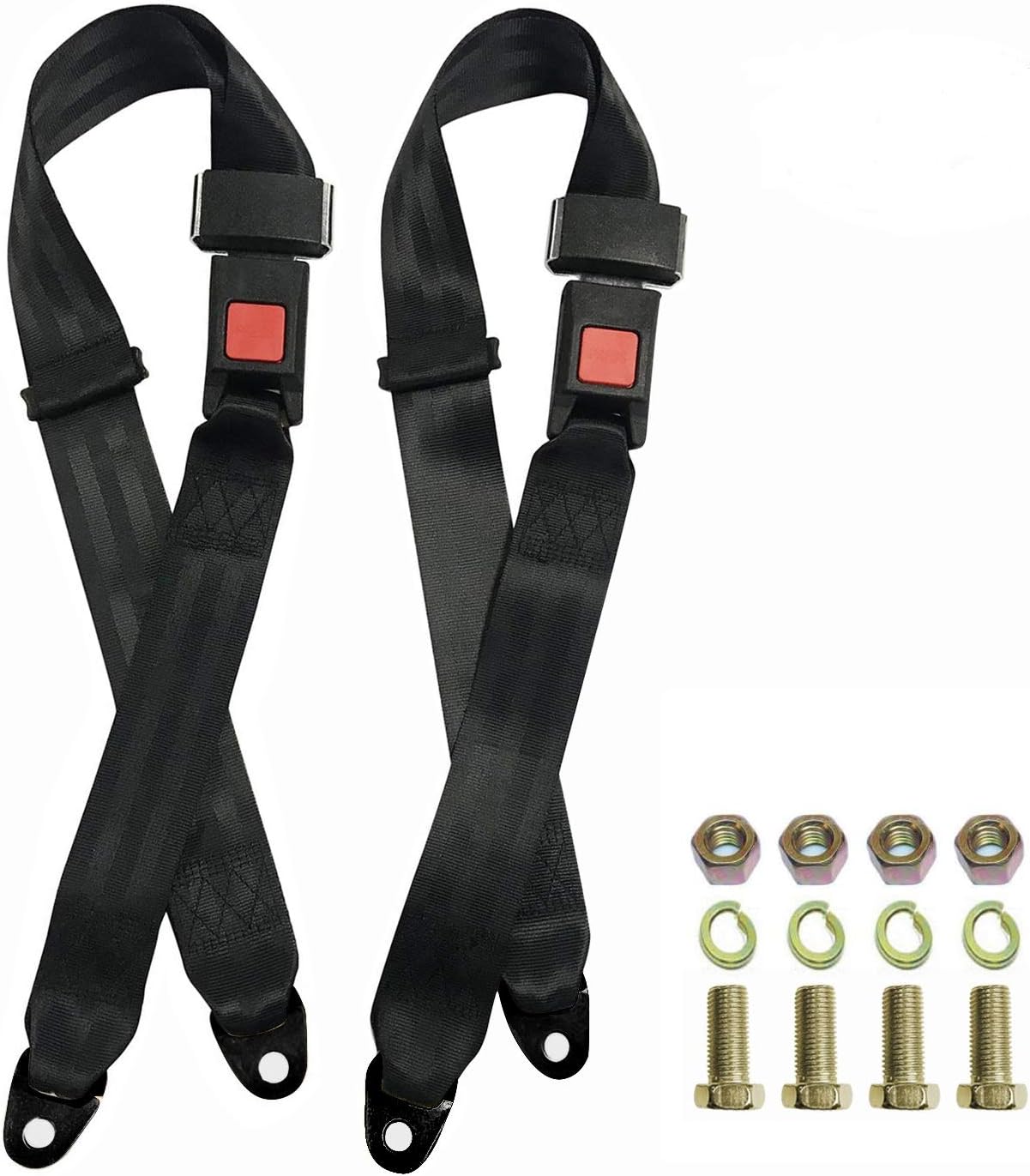 Avena 2 Point Adjustable Seat Belt Kit Harness Kit Single Double Seat Lap Seatbelt Universal for Go Kart UTV EZGO Buggie Club Vehicle Truck Black
