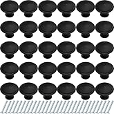 30 Pcs Matte Black Cabinet Knobs Kitchen Knobs 1-1/4" Dresser Drawer Pulls | 30mm Round Kitchen Cabinet Knobs, Stainless Steel Drawer Pulls with Screws, Cabinet Hardware for Dresser Drawers Cupboard