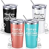 Sieral 8 Pieces Thank You for Being Awesome Tumbler, Thank You Supplies for Women Men 20oz Insulated Stainless Steel Travel Tumbler with Lid and Straw Appreciation Gift with Keychain (Classic Color)