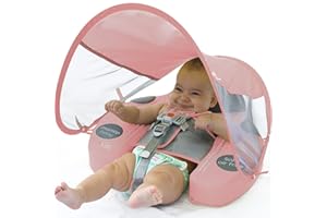 Preself Upgraded Baby Float Non-Inflatable Mambobaby Swim Ring, Infant Soft Solid Swimming Trainer, Baby Pool Float with Removable UPF 50+ UV Sun Protection Canopy (Pink Ladybug)