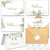 HiABNRT 25 Pack 4x6In Welcome Cards for Guests, New Employees with Envelopes, 5 Elegant Green Leaf Designs Greeting Bulk Cards for Business, New Home, Wedding, Baby Shower, Hotels, Birthday