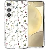 DYFYFKDI for Samsung Galaxy S25 Case, Floral Flowers Cute Aesthetic Clear Floral Branch Pattern Case for Women Girls,Transparent Slim Soft Shockproof Cover for S25,Flower Branch