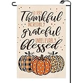Thanksgiving Thankful Grateful Blessed Pumpkins Garden Flag 12x18 Inch Vertical Double Sided Seasonal Fall Small Flags Farmhouse Outside Decoration For Yard (ONLY FLAG) GE30