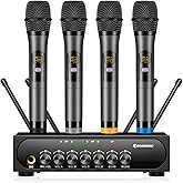Riworal Wireless Microphone System Karaoke 4 Channel UHF Cordless Handheld Dynamic Mic with Bluetooth Receiver Box + Volume Control Echo Mic Work Range 165ft for Karaoke PA System DJ Mixer Party