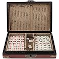LinaLife Chinese Mahjong Toy Set, Classic Board Game 144 Tiles Set with a Wooden Box asy-to-Read Game Set Travel Mahjong Set Portable Size and Light Weight