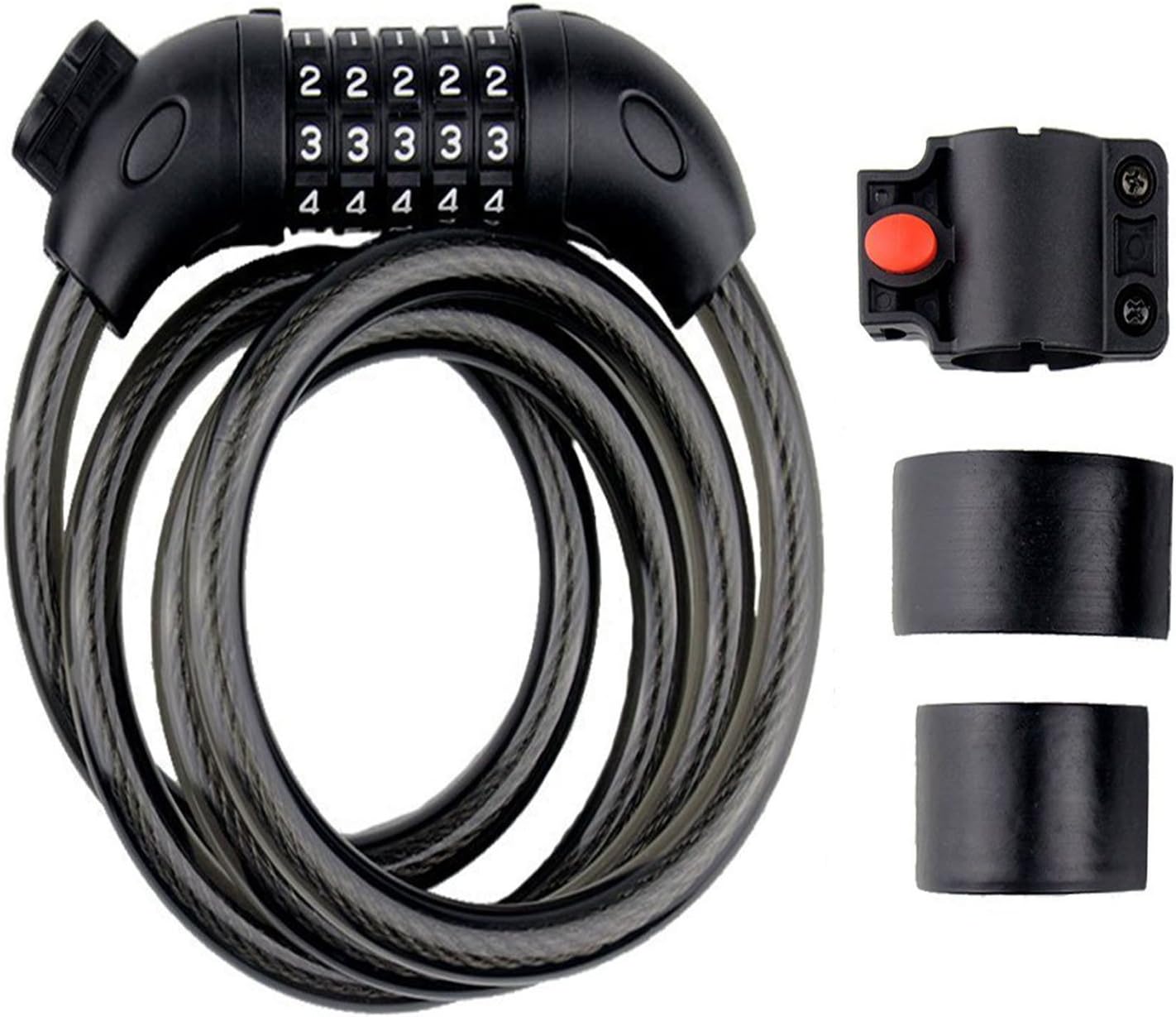 Bike Lock, Bermud 5 Digit Resettable Combination Coiling Security Cable Lock for Bicycle Outdoors (black)