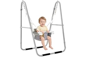 FUNLIO Baby Swing for Toddlers 6-36 Months, Heavy Duty Metal Swing Set with 2 Sandbags & 4 Anti-Slip Pads, Swing Set Easy to 