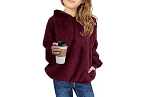 Ofenbuy Kids Girl's Fuzzy Hoodies Zipper Warm Loose Sherpa Hooded Sweatshirt Pullover With Pockets